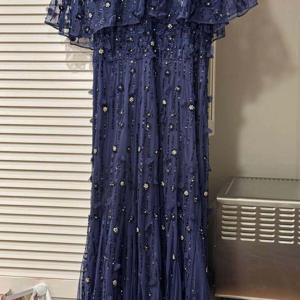 Mac Duggal Blue Ruffled Tiered Gown